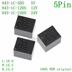 Relé de 10 piezas, relé de 5 pines, 5V/12V/24VDC, 943-1C-12DS, 943-1C-24DS, 943-1C-5DS, 125V, 12A