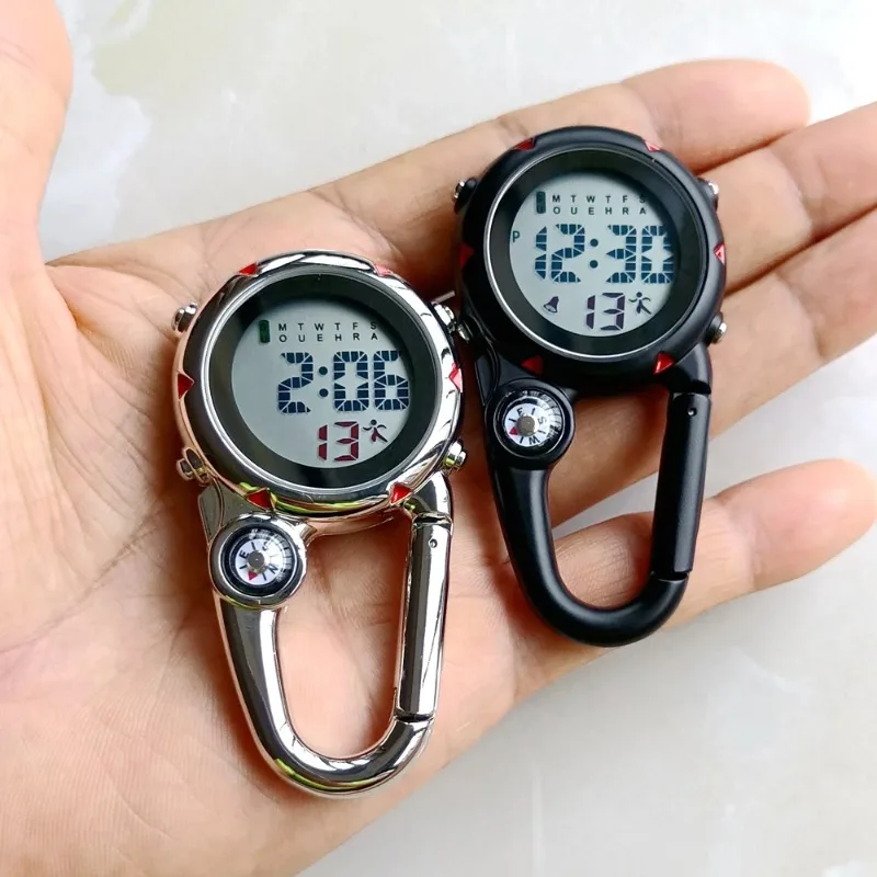 Women Mens Nurse Doctor Carabiner Clip Digital Electronic Luminous Multi-function Keychains Pocket Watches Hang Clock