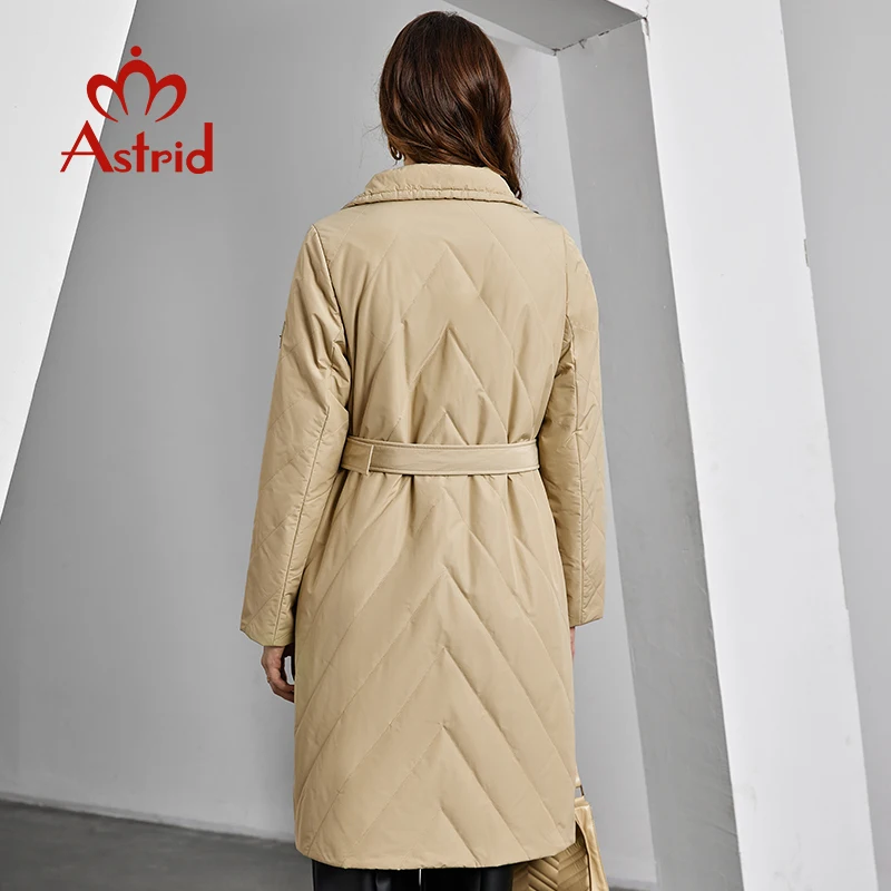 Astrid Autumn Winter Women\'s Parka Coats Stand Collar Belt Long Quilted Jacket Windproof Outerwear Female Padded Cotton Overcoat