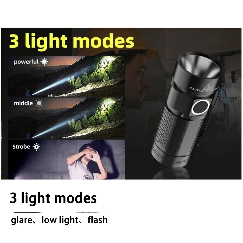 

LED Mini Bright Flashlight Portable Compact Pocket Three Lighting Modes, IPX5 Flashlight High Brightness XPG with Pen Buckle