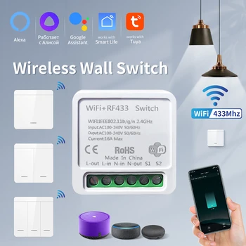 Tuya WiFi Smart Light Switch Smart Home Wireless RF 433mhz Push Button Wall Switch Via…