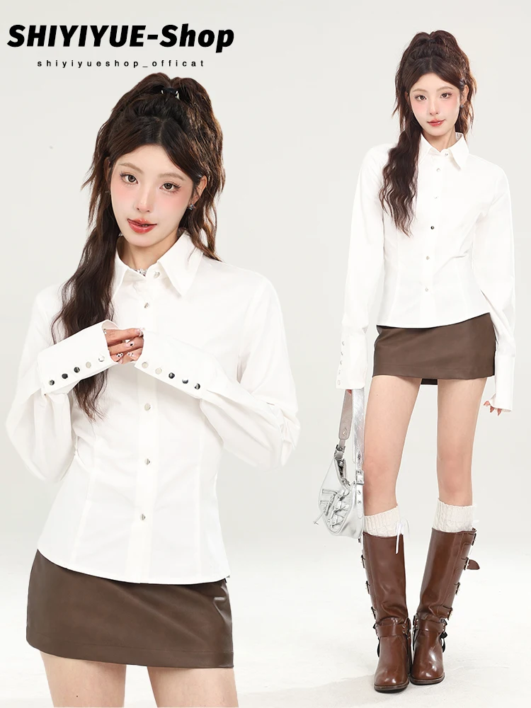 

White Long Sve irt Jaet Women's Autumn Winter Design Slim Fit Inner Wear Layering Belted Top Chinese Sle Breathable ...