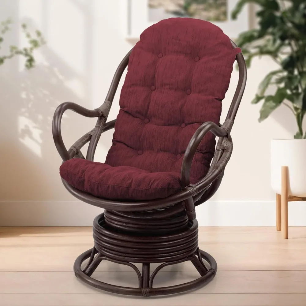 

Lounge Swivel Rocking Java Chair Natural Rattan Wicker Handmade with Dark Brown Cushion, Dark Brown