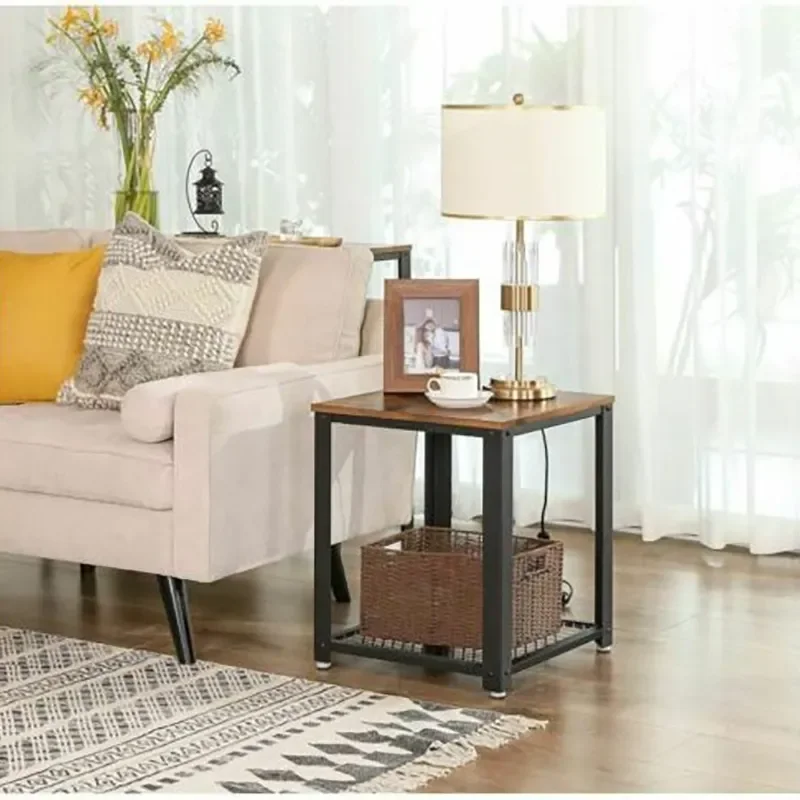 Modern Simple Wrought Iron Coffee Table Light Luxury Loft Sofa Side Table Creative Small Square Tea Table for Household