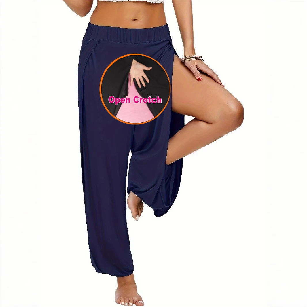 سراويل نسائية مفتوحة فضفاضة المنشعب عالية الانقسام السراويل النسائية عالية انقسام الهبي هارلان اليوغا سراويل طماق #1
