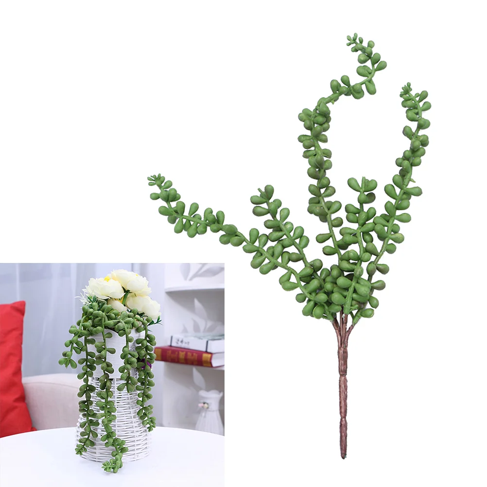 4Pcs Artificial Succulents Pearls Fleshy Green Vine Flower Hanging Rattan Simulation Hanging String of Pearls Basket Plant Lover