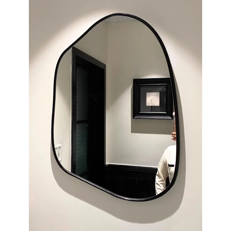 

Simple Modern Decorative Mirror Wall Hanging Makeup Mirror Black Art Background Wall Bathroom Mirror LED Light