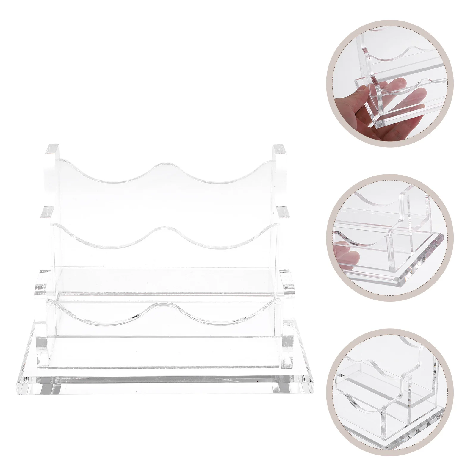 حامل عرض بطاقات العمل من الأكريليك الشفاف، تصميم آمن ذو سعة كبيرة، منظم سطح المكتب الأنيق، قاعدة مكتبية غير قابلة للانزلاق