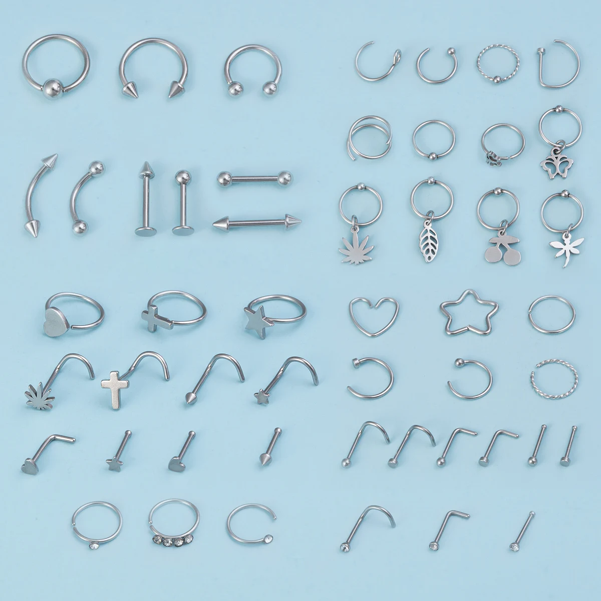 6-12 pièces cerceau nez anneaux Septum Piercing ensemble Cartiliage boucles d'oreilles Tragus Helix acier inoxydable oreille lèvre cerceau Kit bijoux de corps