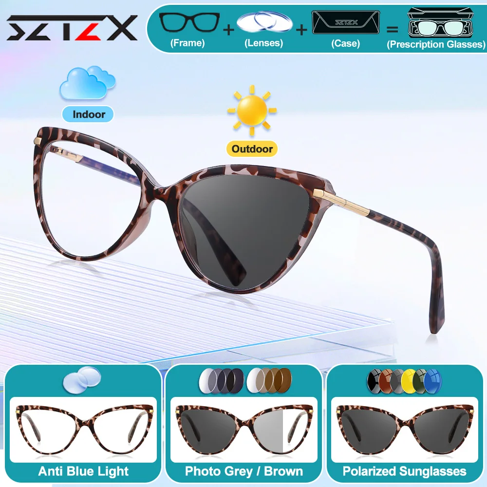 

SZTZX модные женские очки «кошачий глаз» для чтения, очки по рецепту, милые прогрессивные фотохромные оптические очки с защитой от синего света