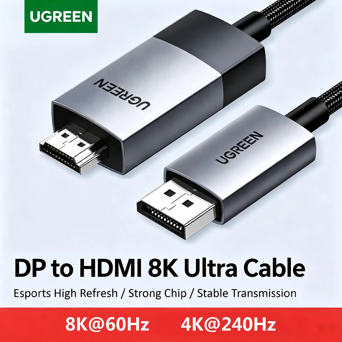 UGREEN Displayport 1.4 DP To HDMI 2.1 Cable 1.5m Braided 4K 8K@60Hz Notebook Laptop Computer Connected To TV Monitor Projector 2