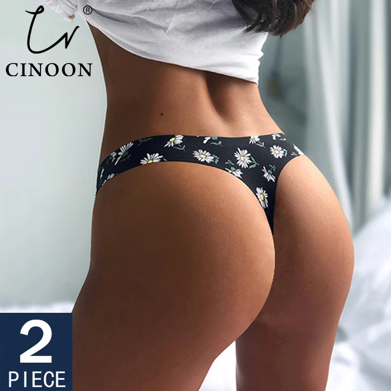 

CINOON 2PCS/Set Sexy Print Lingerie Temptation Low-waist Panties Thong No trace Breathable Underwear Female G String Intimates