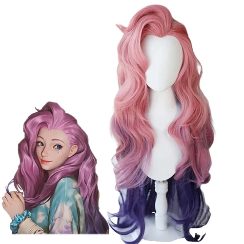 Imagen 2 del producto HAIRJOY LoL Seraphine-Peluca de Cosplay KDA, pelucas rizadas de color rosa, púrpura y verde, pelo sintético resistente al calor