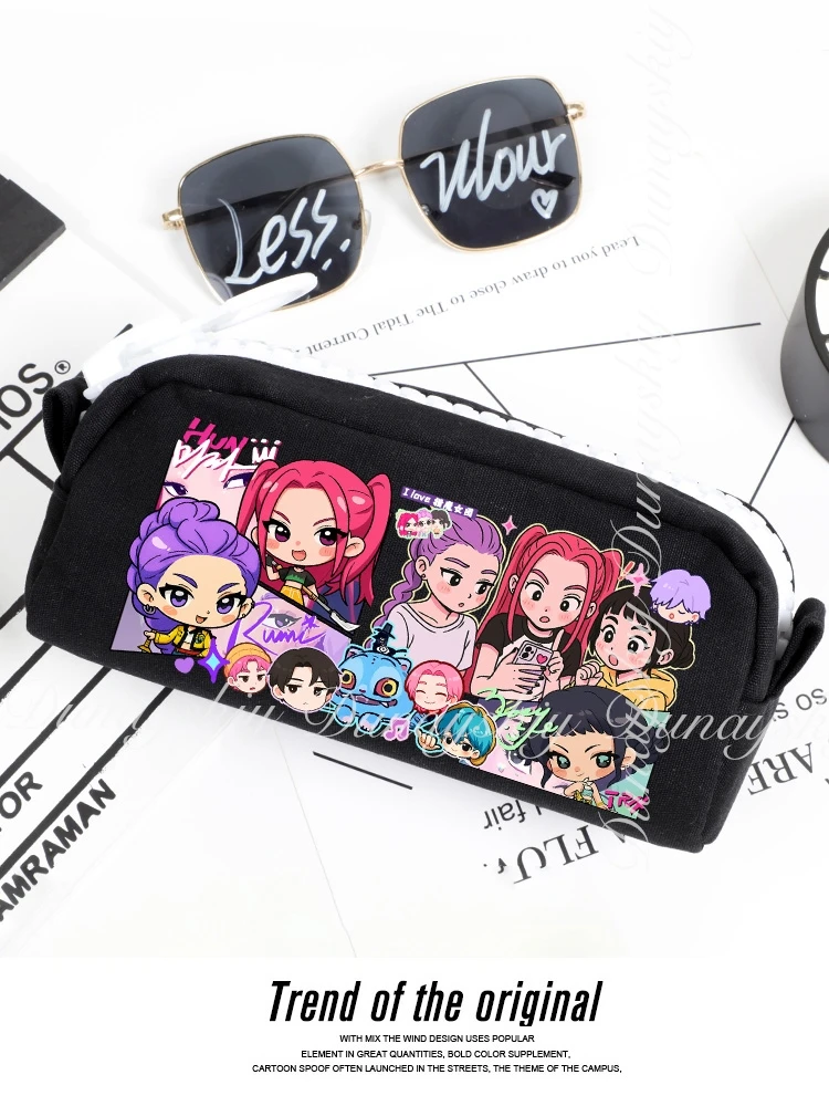 KPop Demon Hunters película Zoey Rumi Mira dos estilos blanco negro una estuche para lápices caja de papelería de gran capacidad disfraz de Cosplay individual