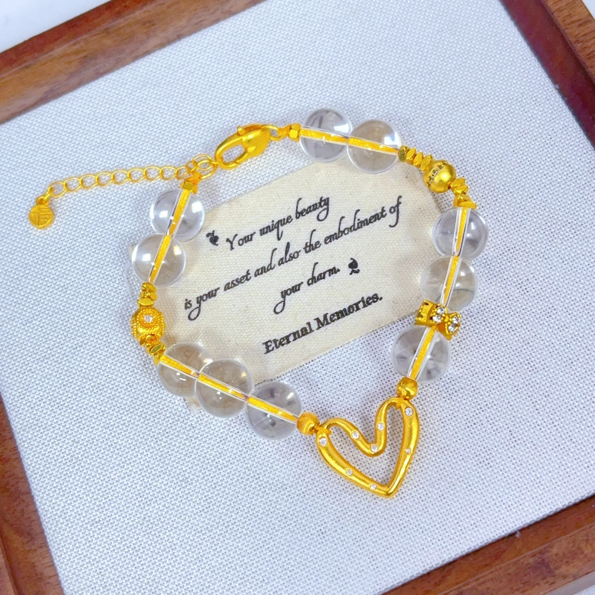 

Plated With Real Gold Preservation Ancient Sand Gold Heart Bead Exquisite And Versatile Niche Light Luxury High End Girls Gift