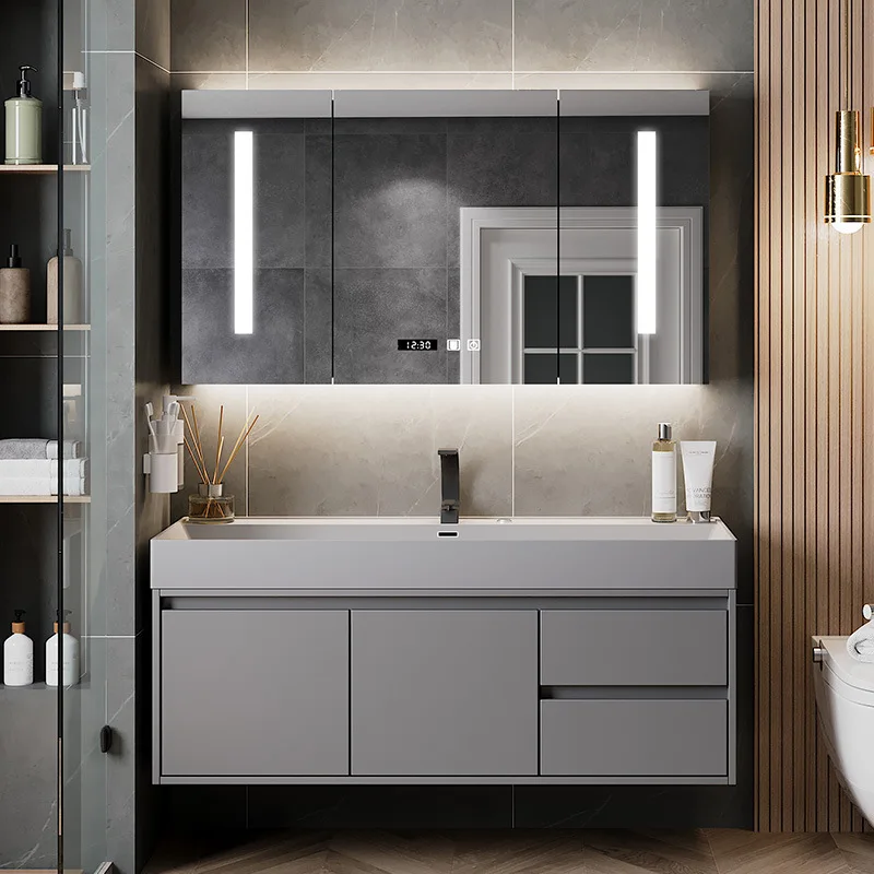 Integrated basin bathroom cabinet mirror cabinet set modern simple wash basin light luxury wash table