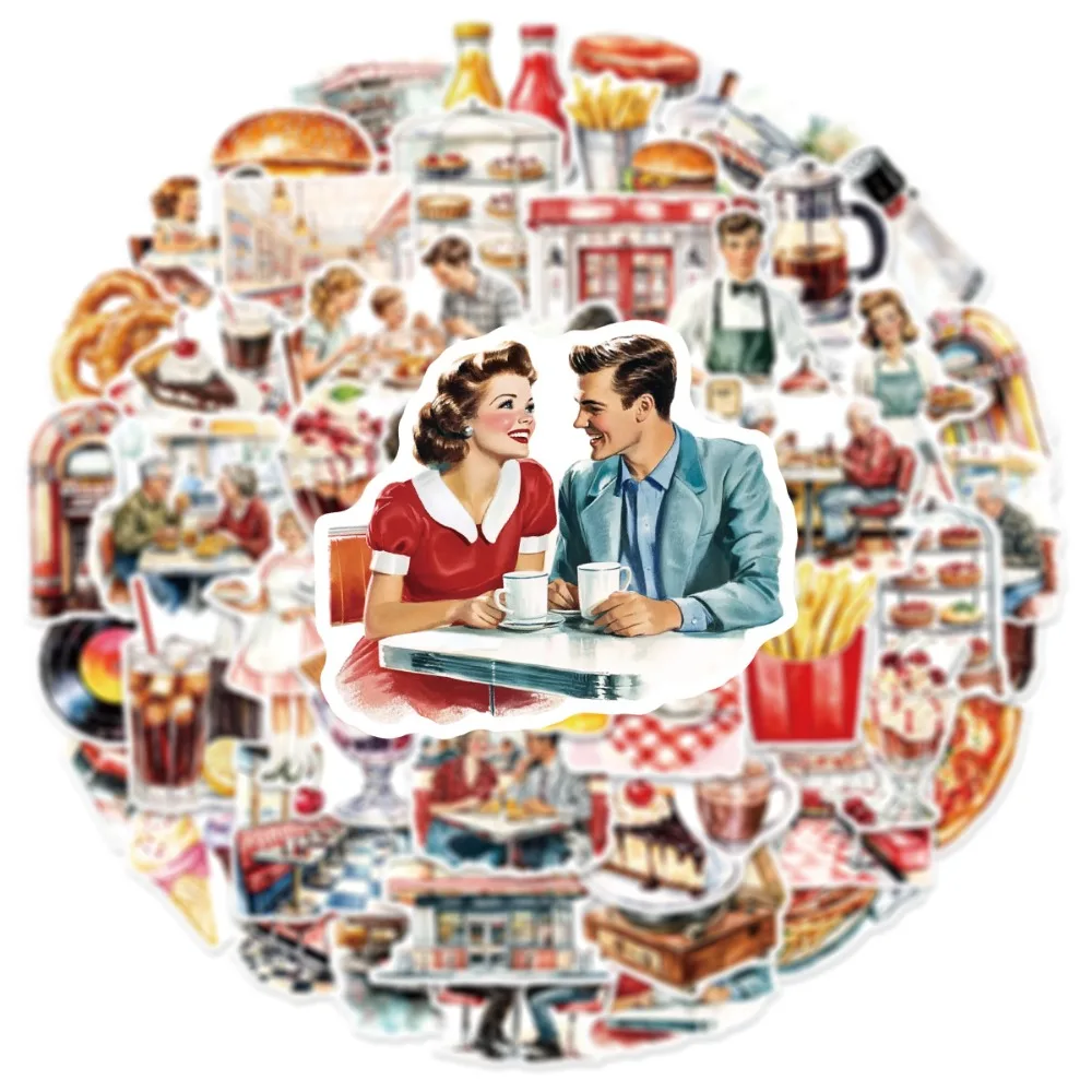 10/25/50pcs Retro Restaurant Food Graffiti Stickers Travel Holiday Decals for DIY Phone Laptop Suitcase Speaker Helmet Bottle