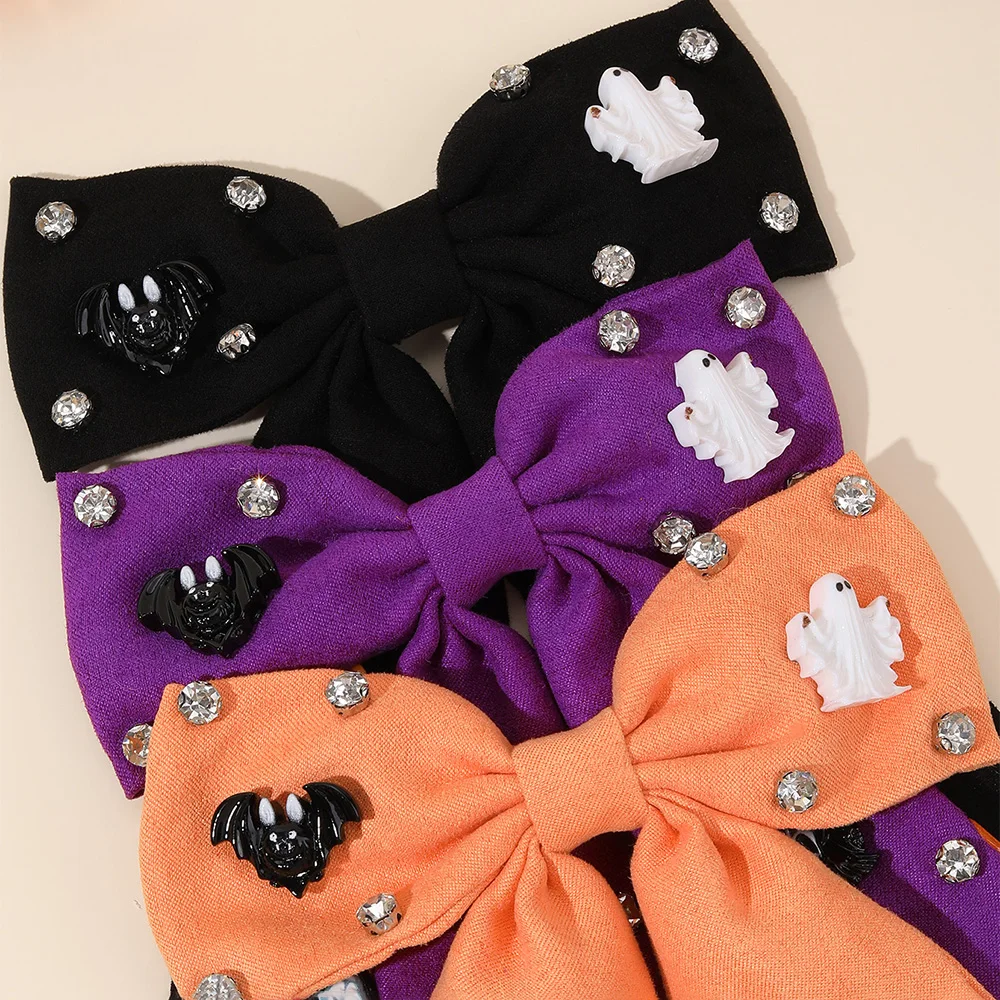Halloween Bow Hair Clips Cartoon Ghost Bat Hairpins Pumpkin Rhinestone Barrette Girls Children Gothic Headdress Hair Accessories view 6