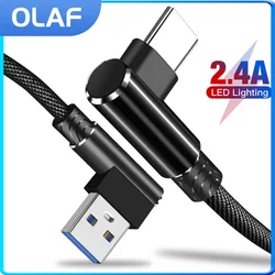 OLAF 1m 2m 3m 90 Degree Elbow Fast Charge USB Type C Cable For Huawei P30 P20 USB C Cable for Samsung S8 S9 Fast Charging Cord