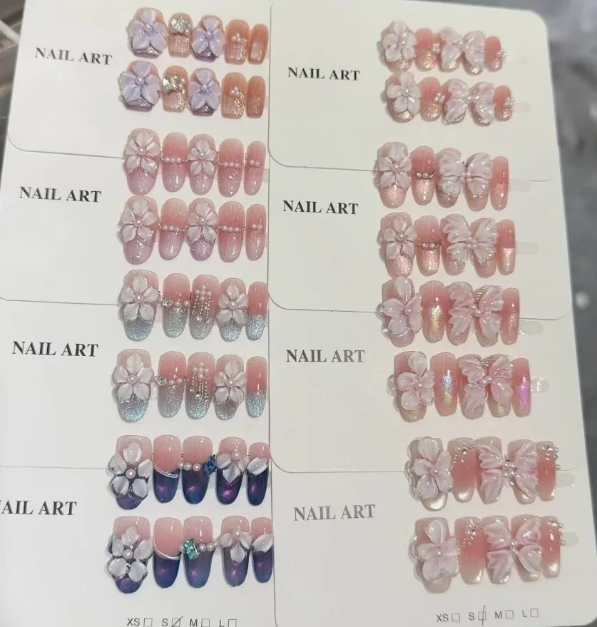 Handmade Mixed Style Press On Nails, Assorted Patterns Full Cover False Nail Tips for Women Nail Art, Random Shipment
