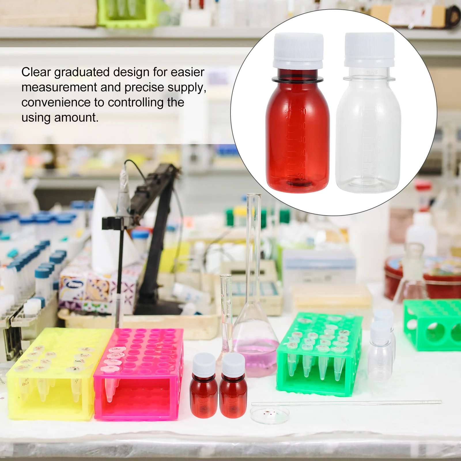 

20Pcs Chemical Reagent Bottle Pet Material Clear Scale Design Leak Proof Suitable for Various Liquids Plastic Reagent Bottle