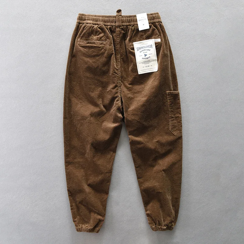 Pantalones Harem de pana Cargo para hombre, pantalones holgados Vintage de pierna ancha, pantalones casuales, pantalones marrones de moda para correr para hombre