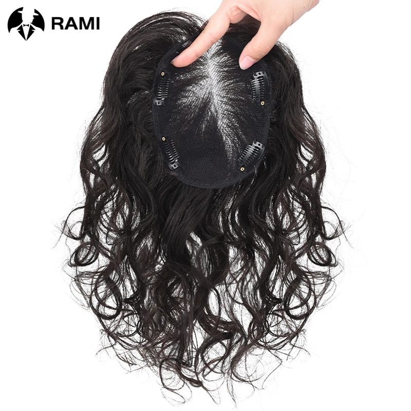 Topper de cabelo humano feminino, feito à mão, rede suíça, perucas de grampos naturais, cabelo liso e encaracolado, acessórios para senhora, 1 pc