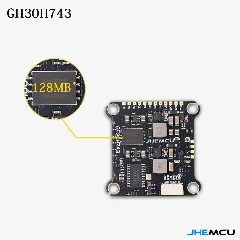 JHEMCU GF30H743 H743 480MHZ Controlador de vôo ICM-42688-P Barômetro duplo OSD 128M BlackBox Dual BEC 3-6S 30X30mm para drones FPV