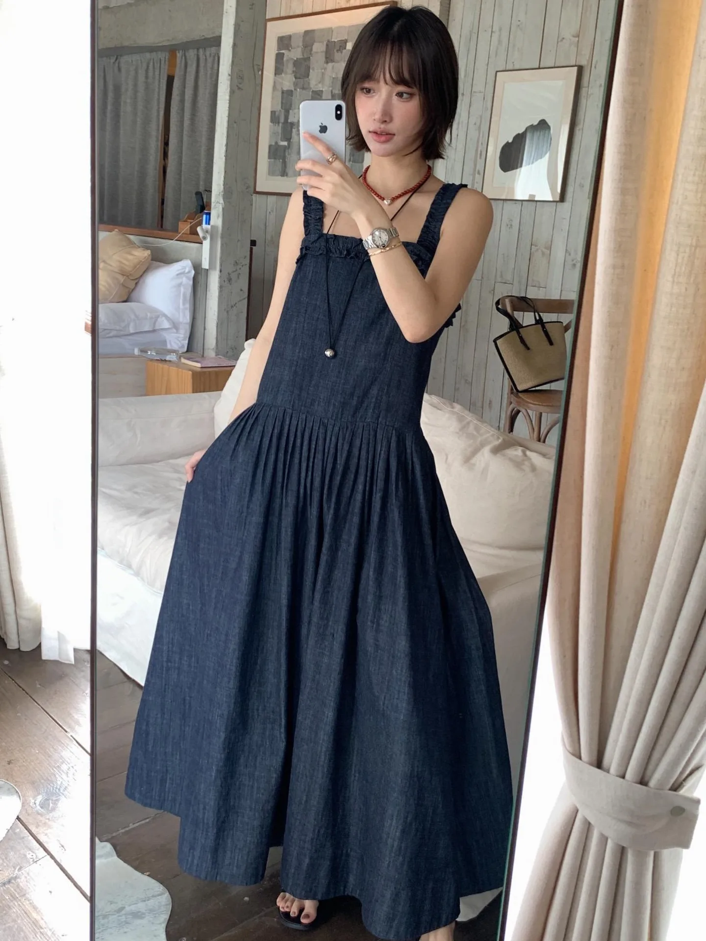 تنورة جينز طويلة بخصر مرتفع للنساء، تصميم أنيق للصيف، نحيفة وعصرية، مناسبة للعمل، موديل G26 بدون علامة تجارية مسجلة #1