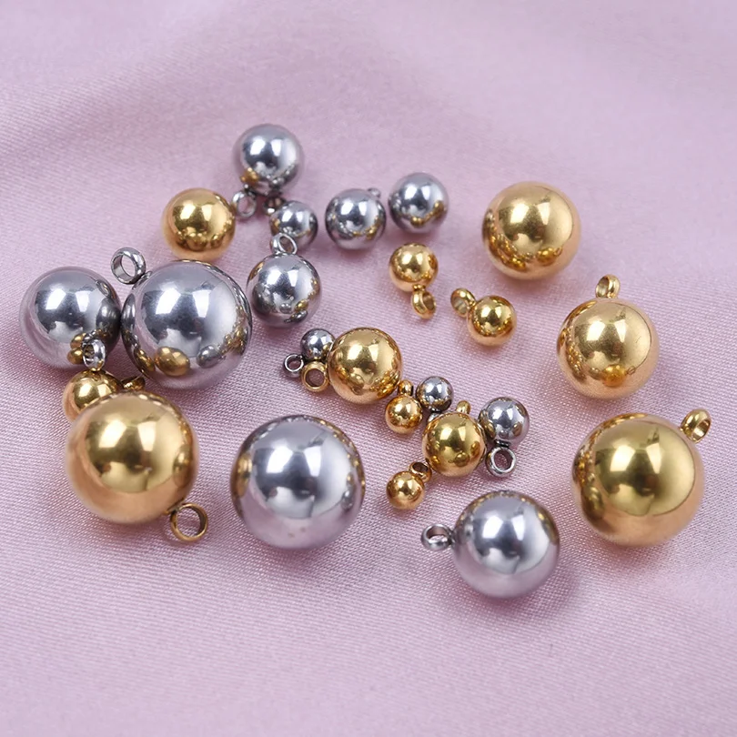 3/4/5/6/8/10mm Stainless Steel Round Ball Pendants For Jewelry Making Supplies 5pcs/Lot Smooth Bead Charms Handmade Bracelets