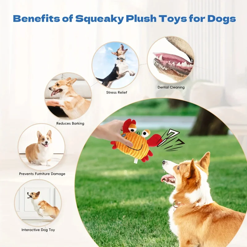Plush Dog Toy Crab shark seahorse Bite Resistant Squeaky Toys Corduroy Dog Toys for  Dogs Puppy Pets Training Accessories view 6