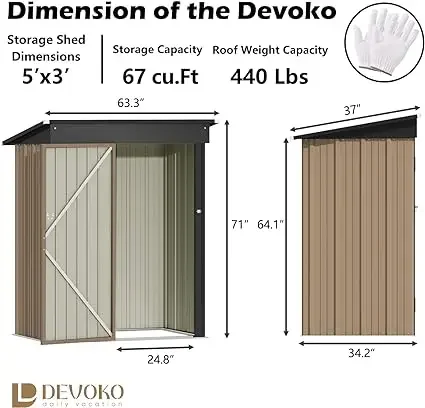 5'×3' /6'×4'/6'×8'/8'×10'/10'×10'Metal Outdoor Storage Shed with Door & Lock, Waterproof Garden Storage Tool Shed for Backyard