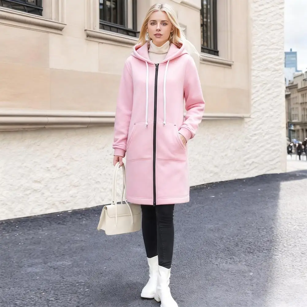 Sudaderas con capucha holgadas con cremallera para mujer, Túnica larga de lana de gran tamaño, Sudadera con capucha, abrigo con cordón y bolsillos para otoño e invierno