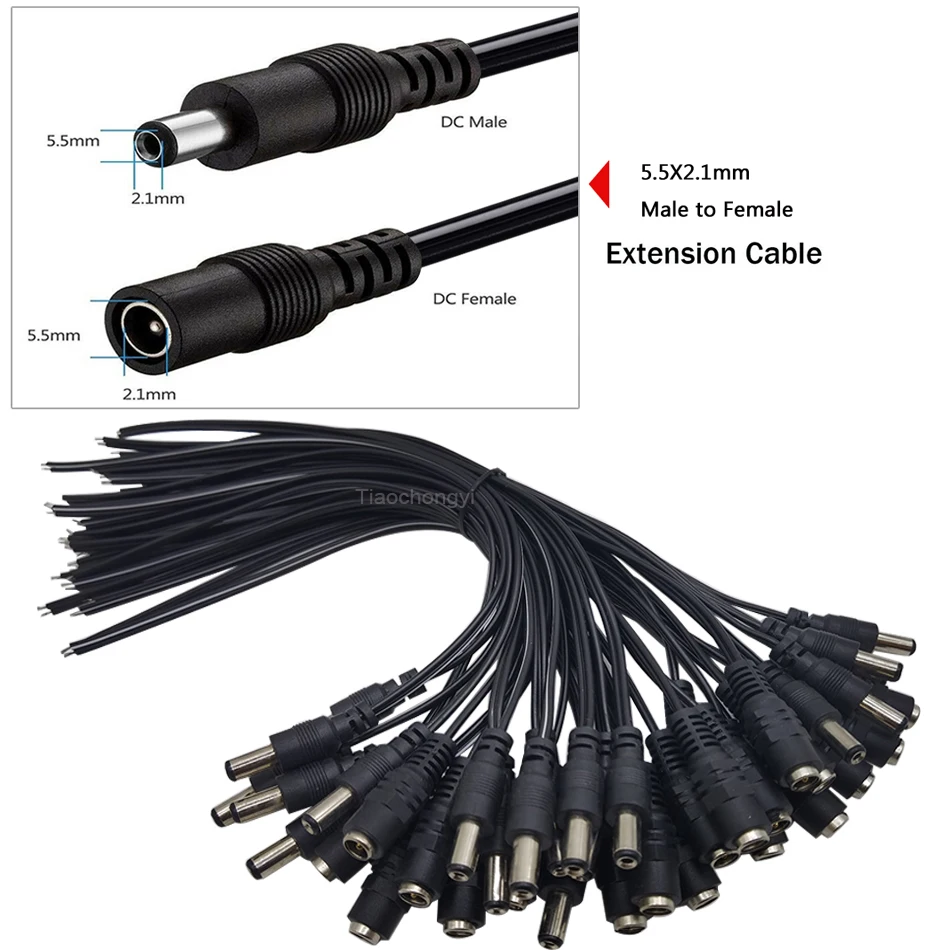 5.5x2.1mm 22AWG DC Power Socket Jack Connector Cable Plug Male Female Wire 25cm For CCTV Camera LED Lights Connector