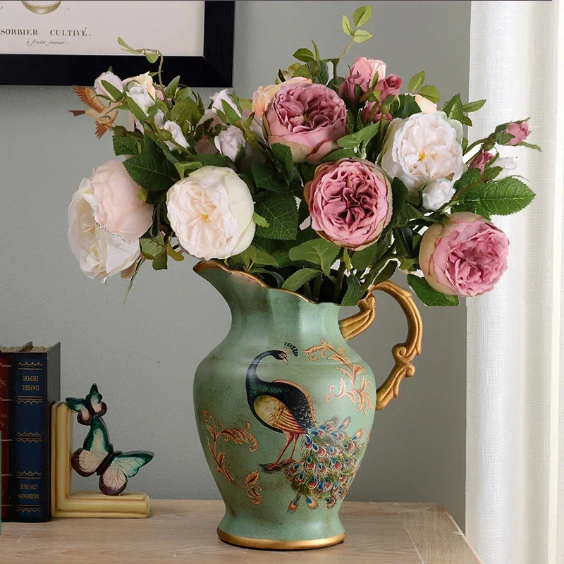 مزهرية زهور سيراميك مائلة ، مزخرفة منزلية عتيقة ، زجاجة تقليد بالأسى ، عمل فني أنيق ، على الطريقة الأمريكية #4