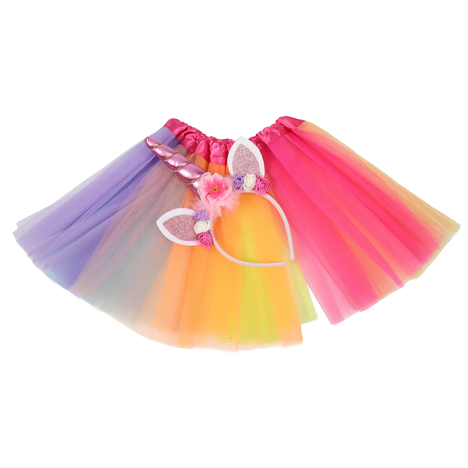1Set Unicorn Headband Skirt Set Adjustable Half Skirt Kids Party Festival Wear Cute Hair Accessory Cosplay Photo Props