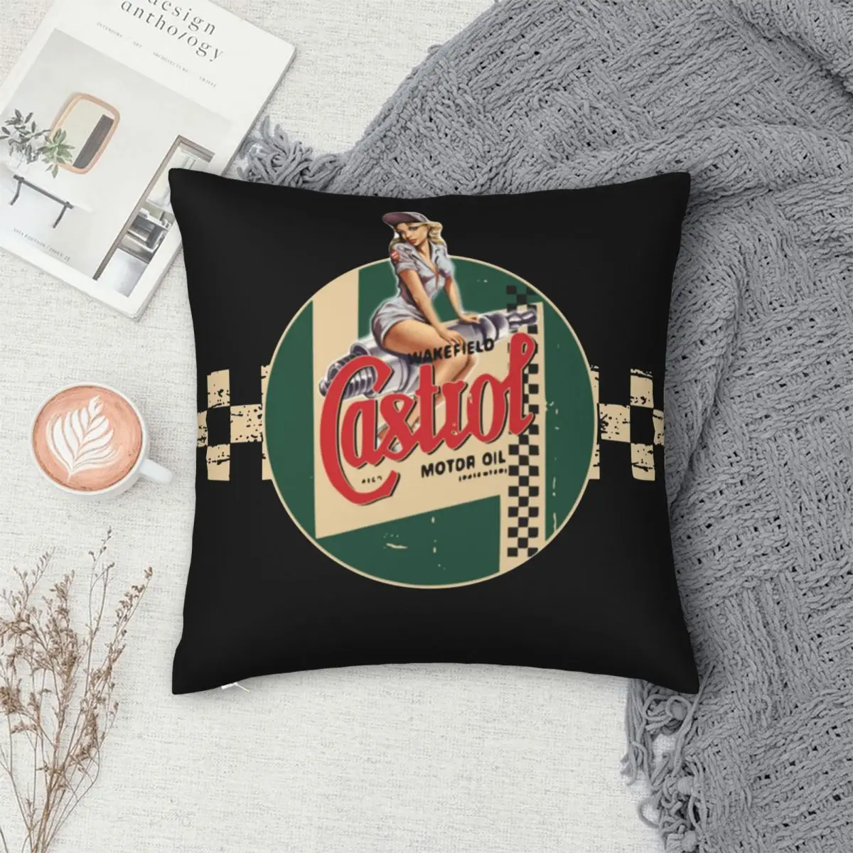 Castrol Vintage Racing Stripe Pin Up Girl Pillowcase Soft Cushion Cover Decorative Motor Oil Throw Pillow Case Cover Home