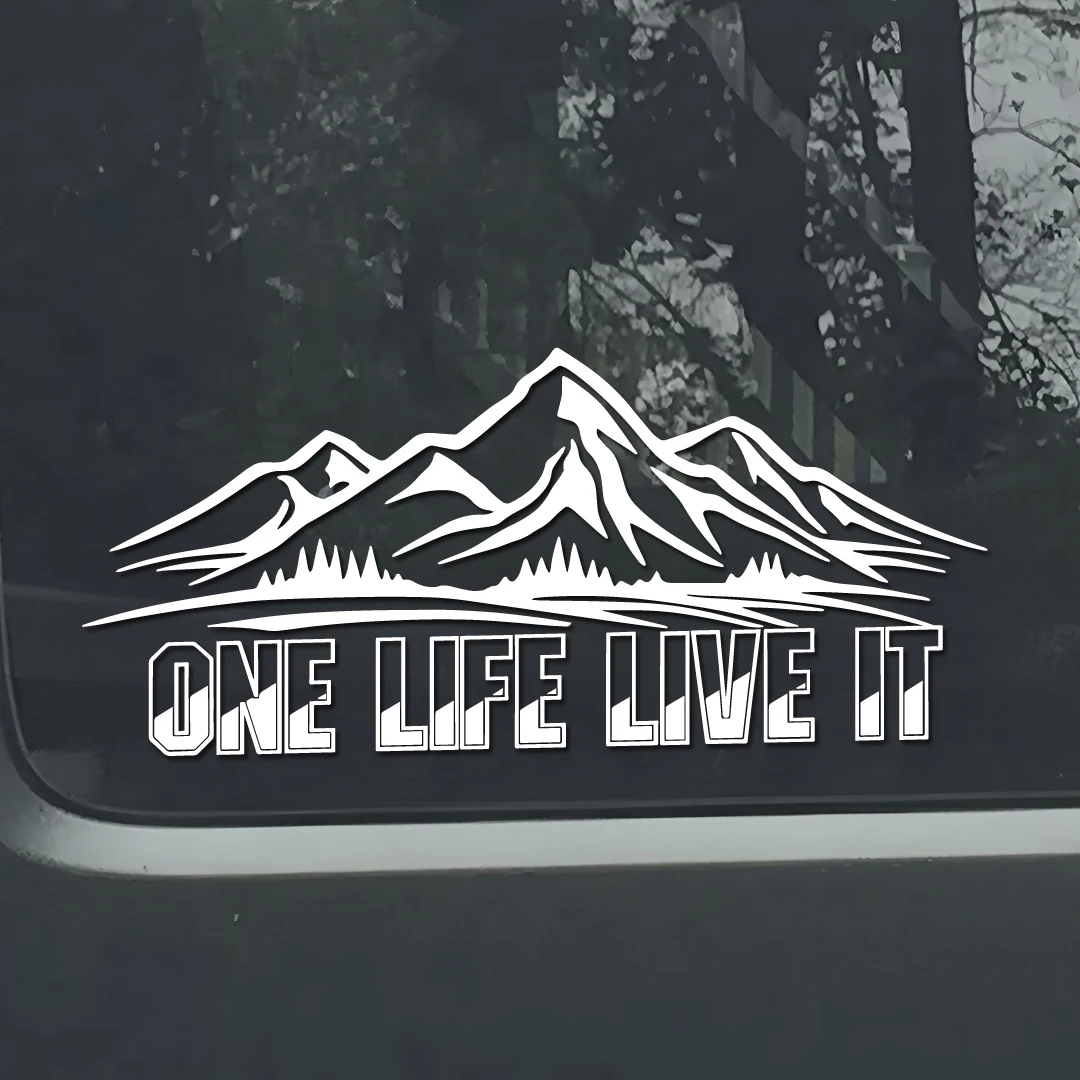 One Life Live It Mountain Decal, Inspirational Quote Vinyl Sticker for Car Window, Truck SUV RV, Nature Wilderness Outdoor