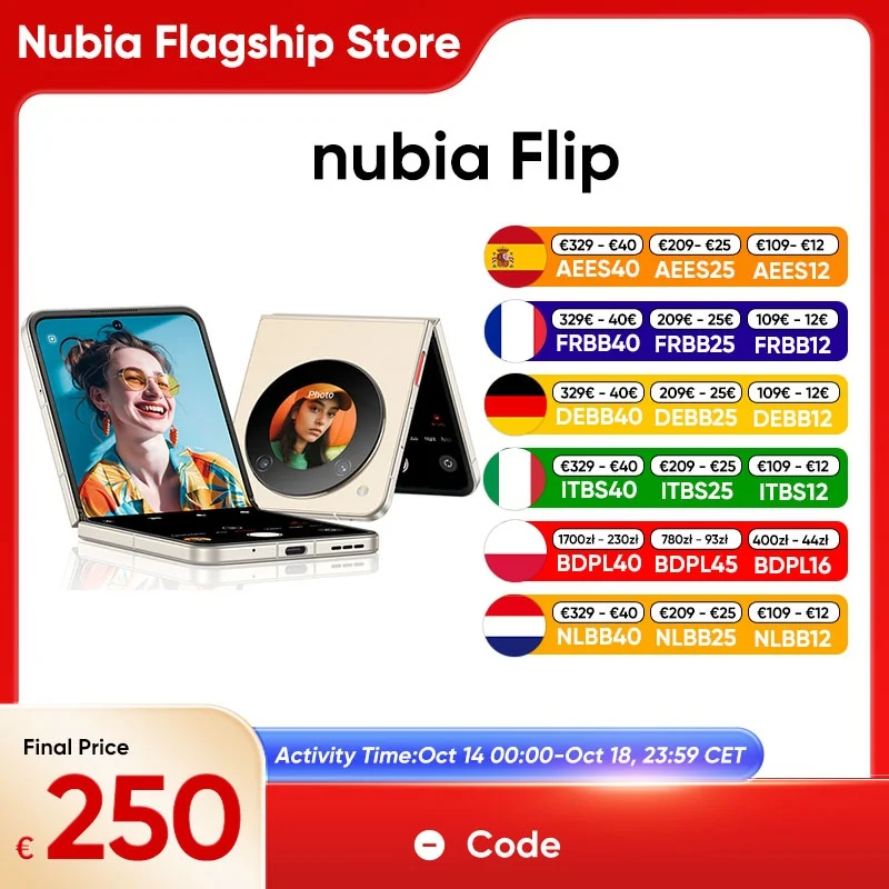 Zte Nubia Flip Smartphone 5g 6.9'' 120Hz Display Snapdragon 7 Gen 1 33W Fast Charging 50Mp Camera Global Version Myos 13 Foldable Phone