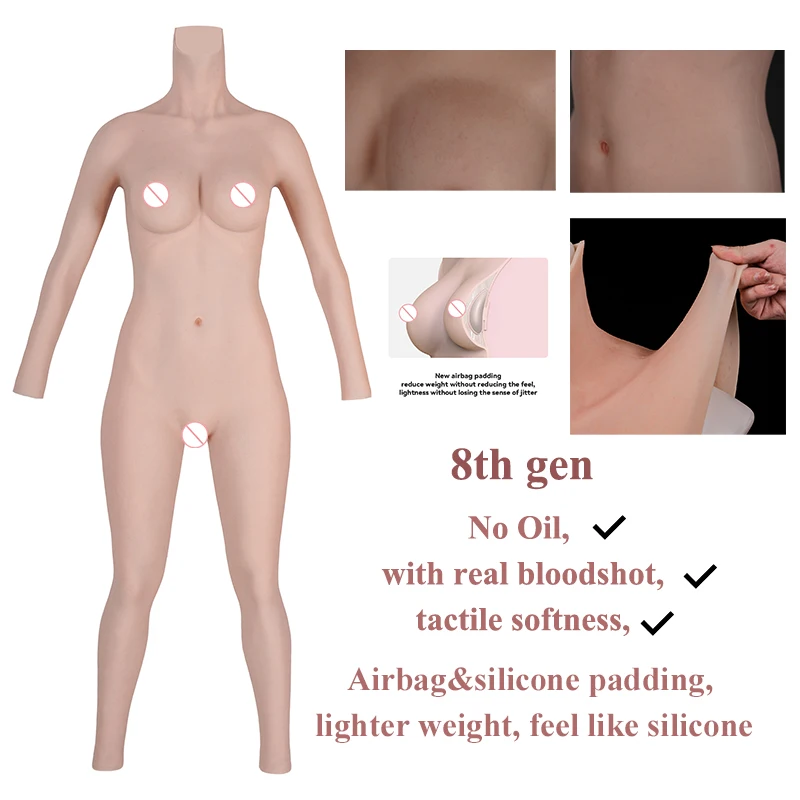 KUMIHO 1/4/6TH GEN One Piece Cosplay Silicone Bodysuit  Sissy Fake Vagina Breast Forms Fake Boob For Transgender Drag Queen Mens