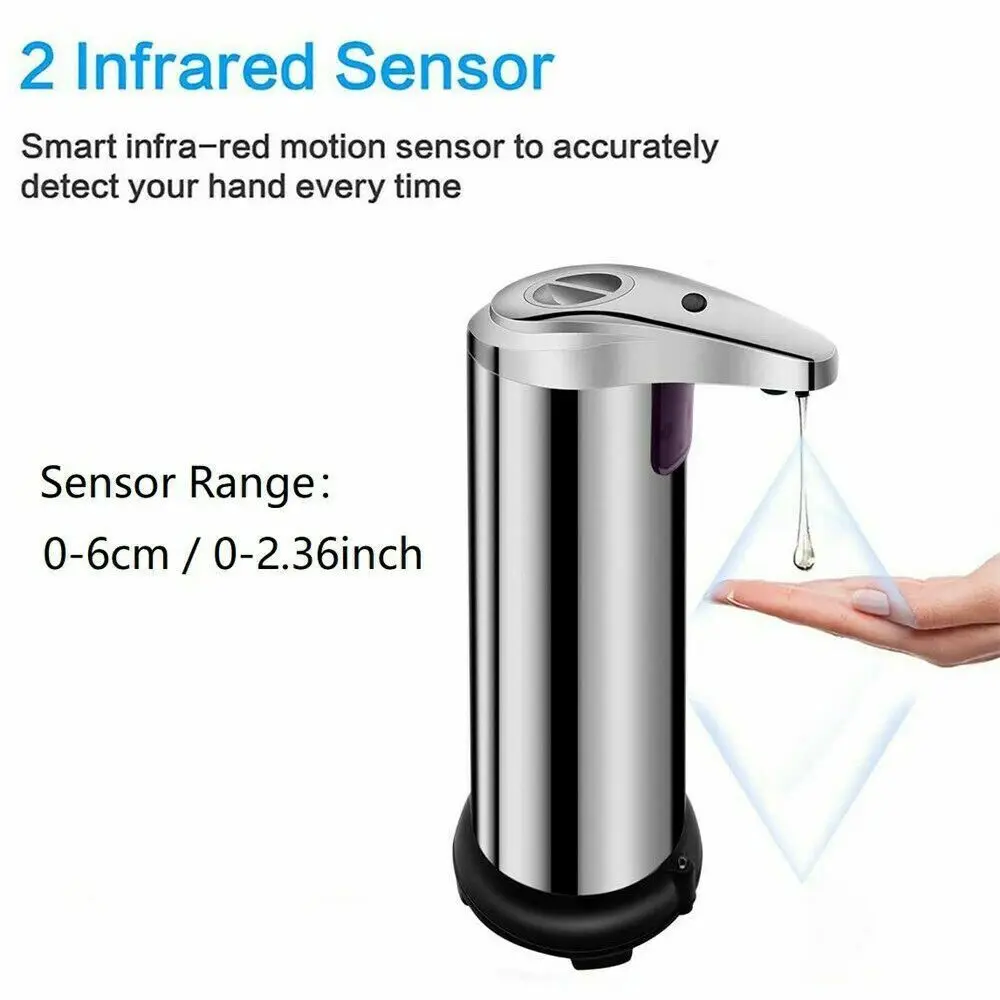 250ml Stainless Auto Handsfree Sensor Touchless Soap Dispenser Kitchen Bathroom