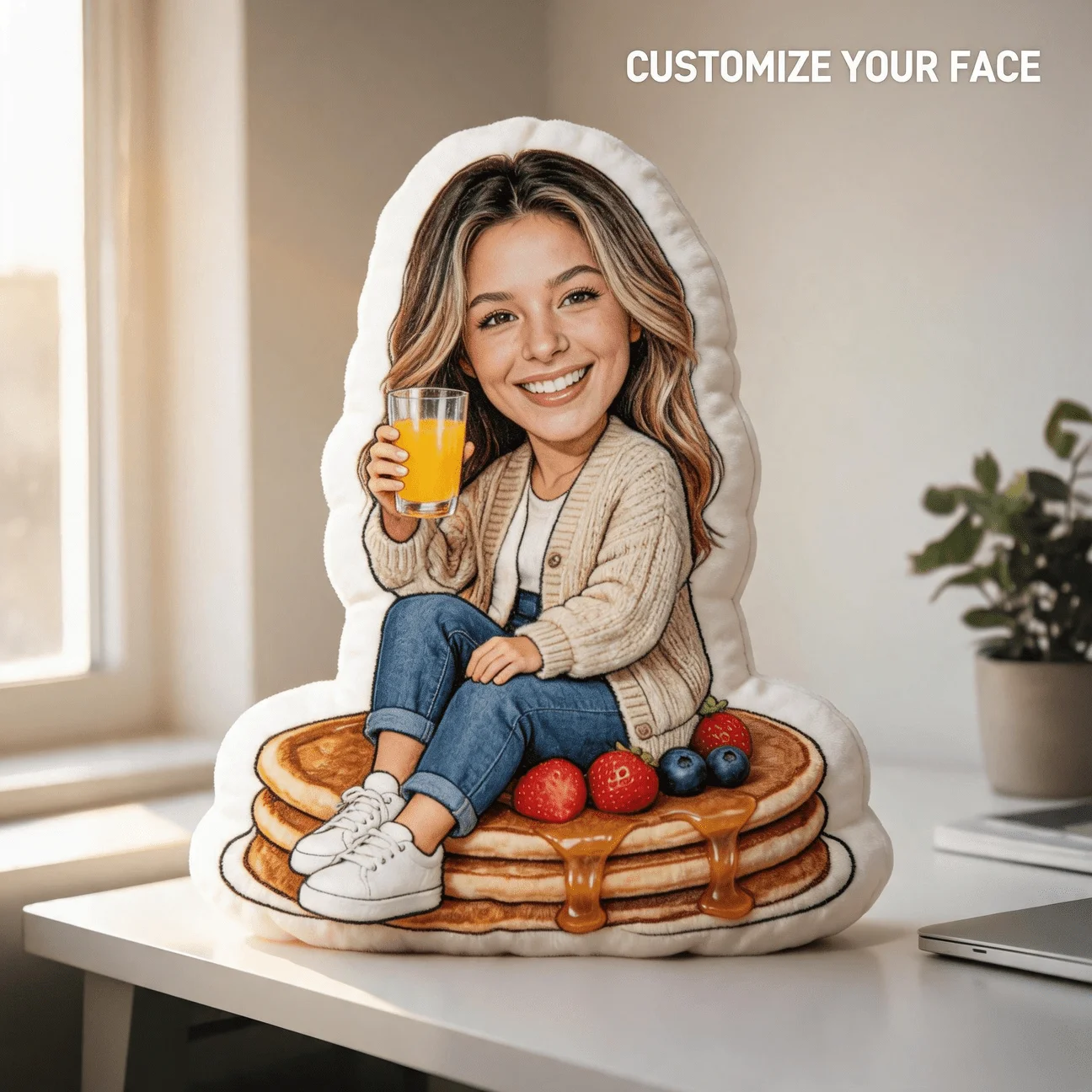 Custom Personalized Photo Face Pillow, Pancake Stack Shaped Decorative Cushion, 59.99cm Large Size Accent Pillow for Sofa And Be