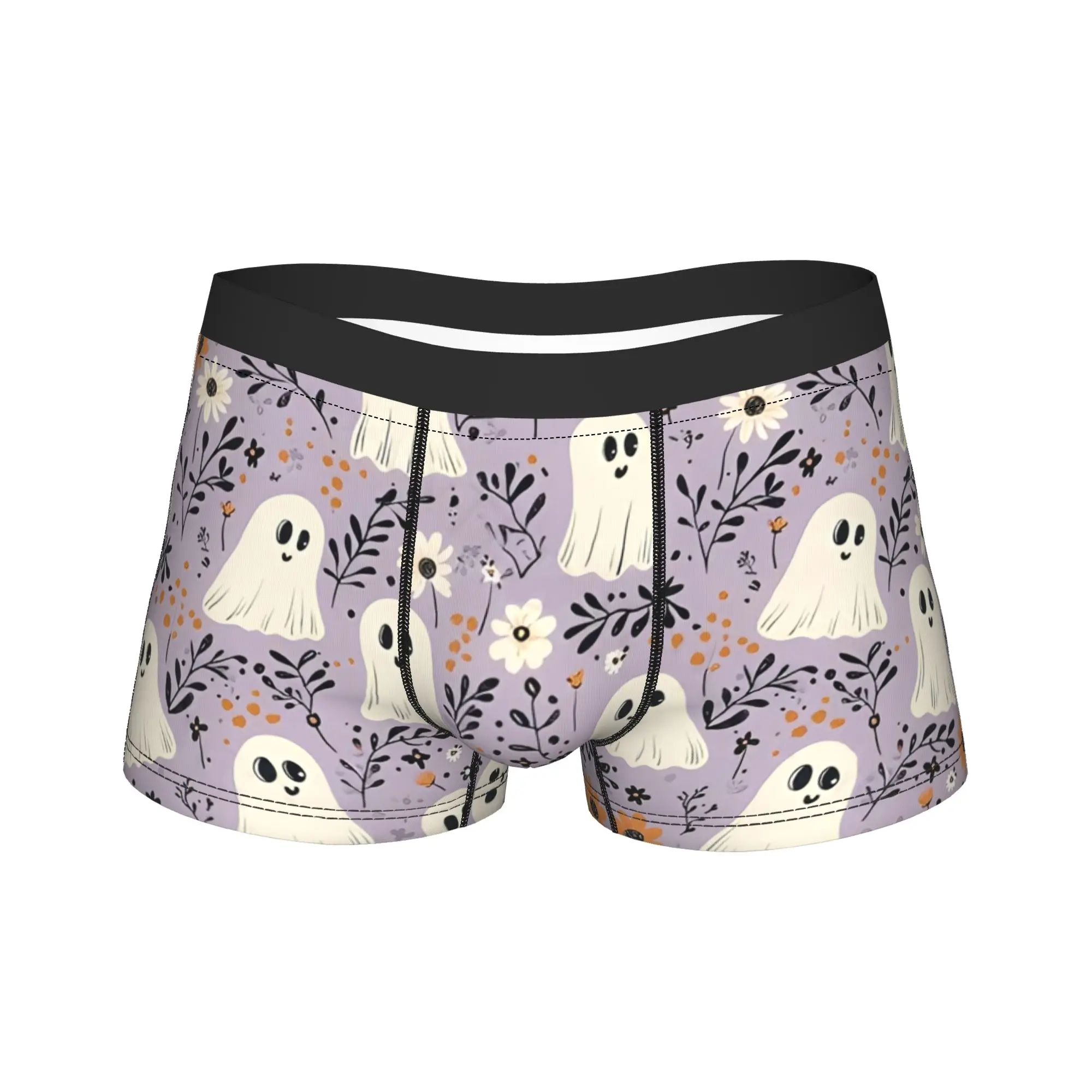 Men's Halloween Wildflower Ghosts Pattern Boxer Briefs Shorts Panties Breathable Underwear  Homme Hot Plus Size Underpants