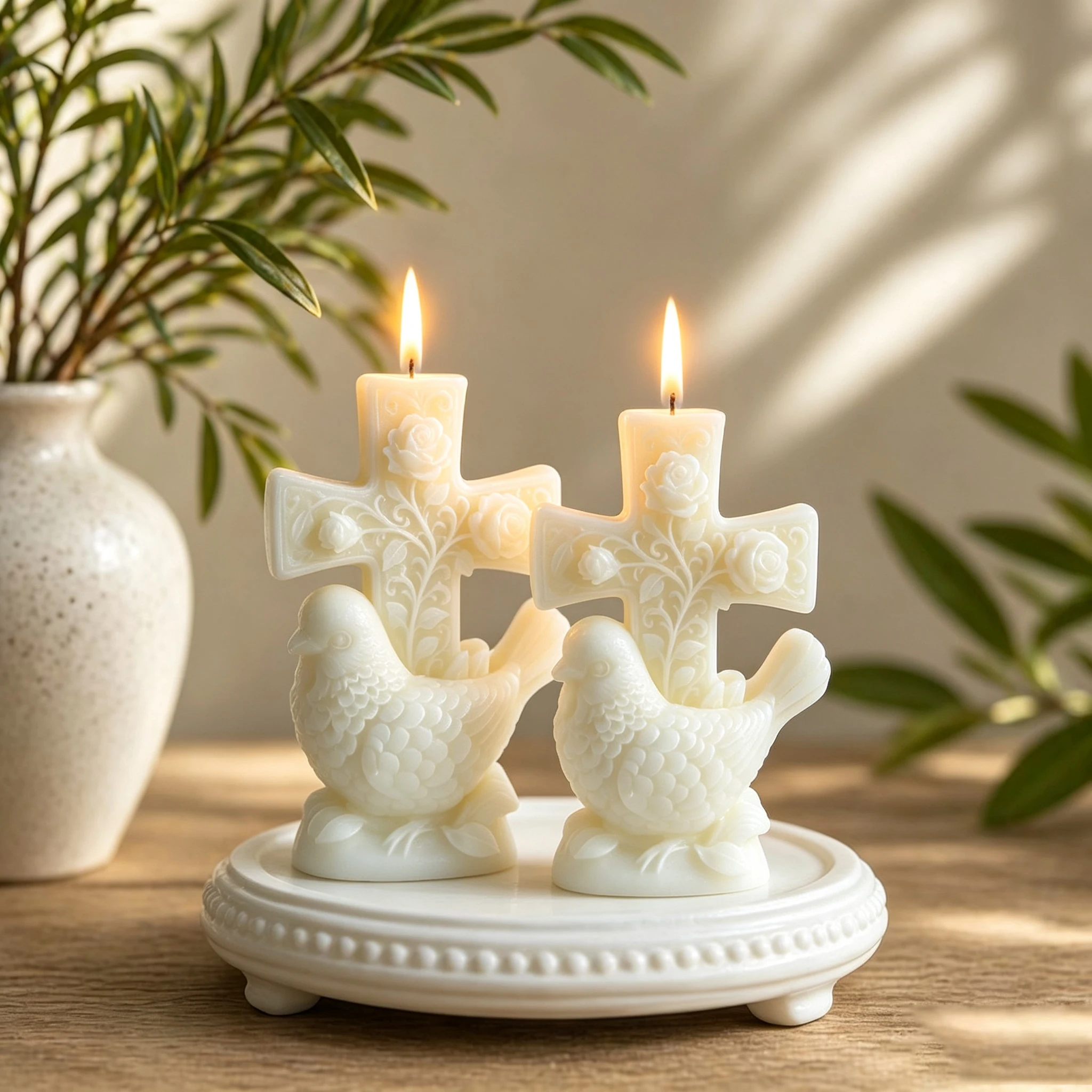 Cross Dove Scented Soy Wax Candle Handmade Art Candle Home Decor Ornament Religious Holiday Gift For Baptism Easter Wedding