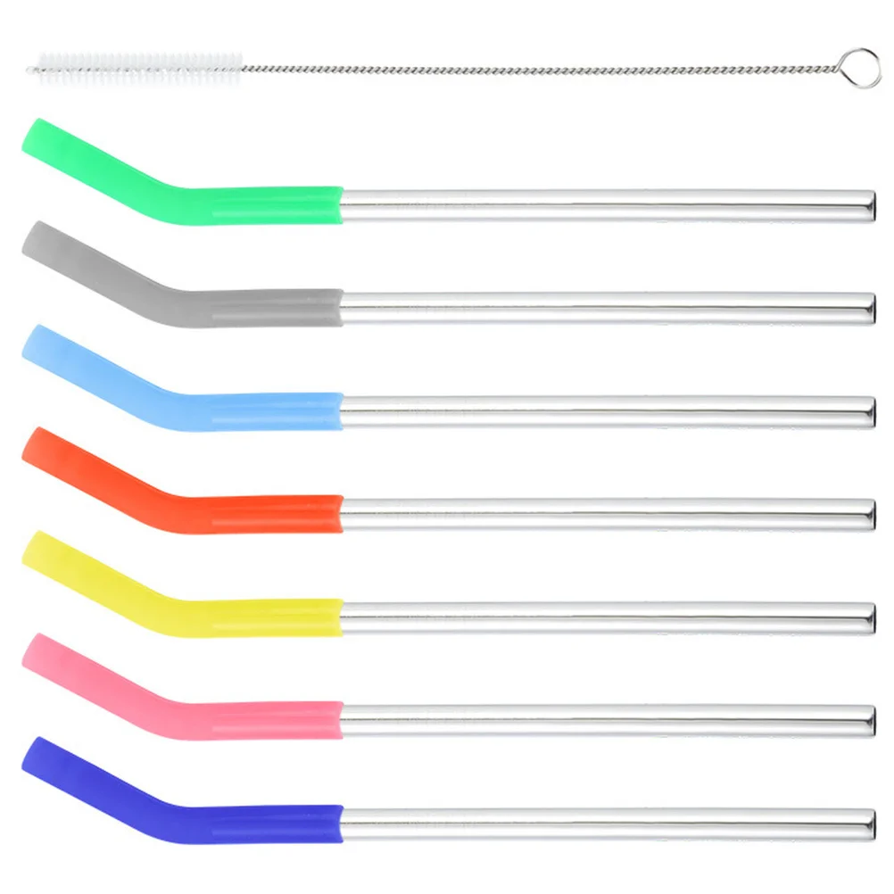 

1Set Stainless Steel Straws Set Drinking Straws Reusable Metal Bar Party Supplies Sleeve Cleaning Brush Mixed Color