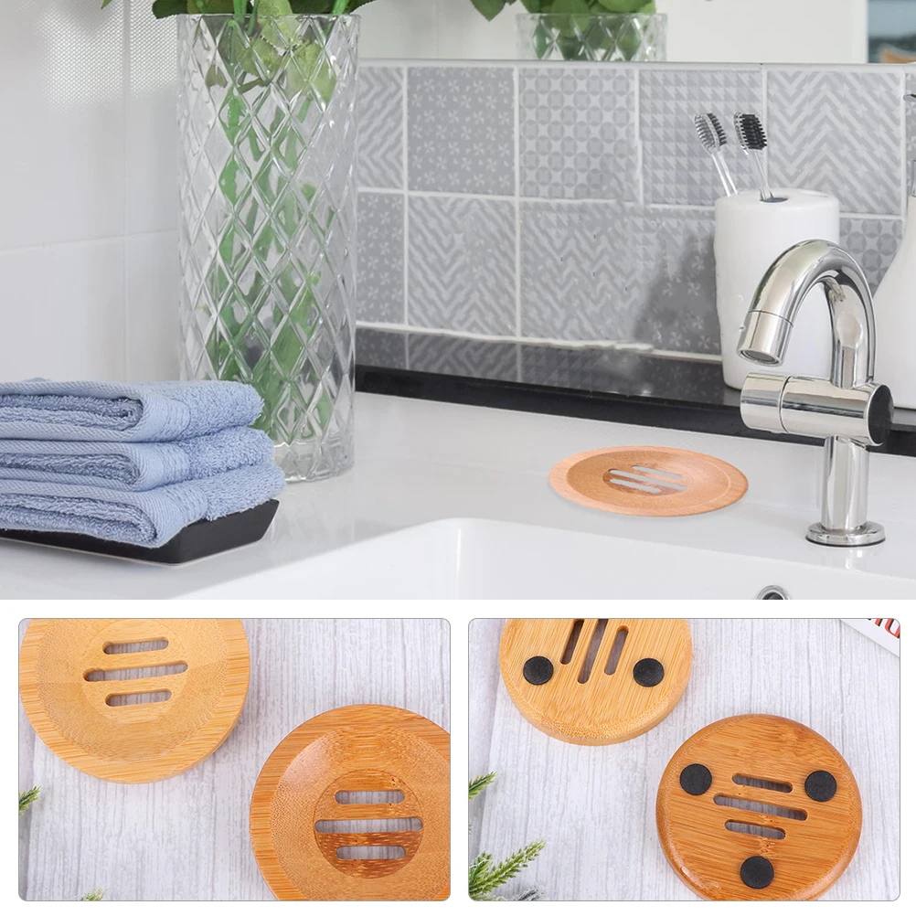 

3Pcs Round Bamboo Soap Holder Compact Drying Container for Bathroom Shower Kitchen Sink Soap Case Storage Tool