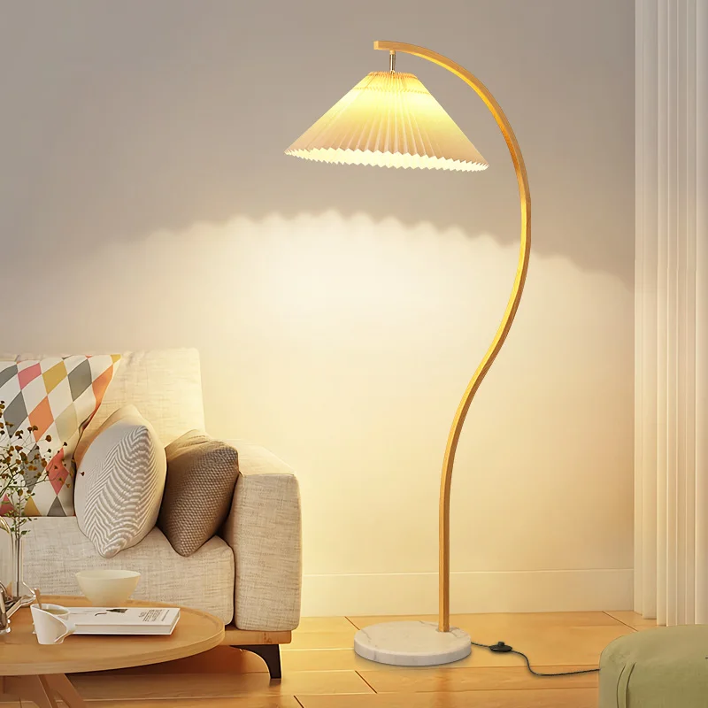 

Nordic Floor Lamp Japanese Style Log Style Cloth Living Room Sofa Decorative Lamp Simple Vertical Bedroom Table Lamp