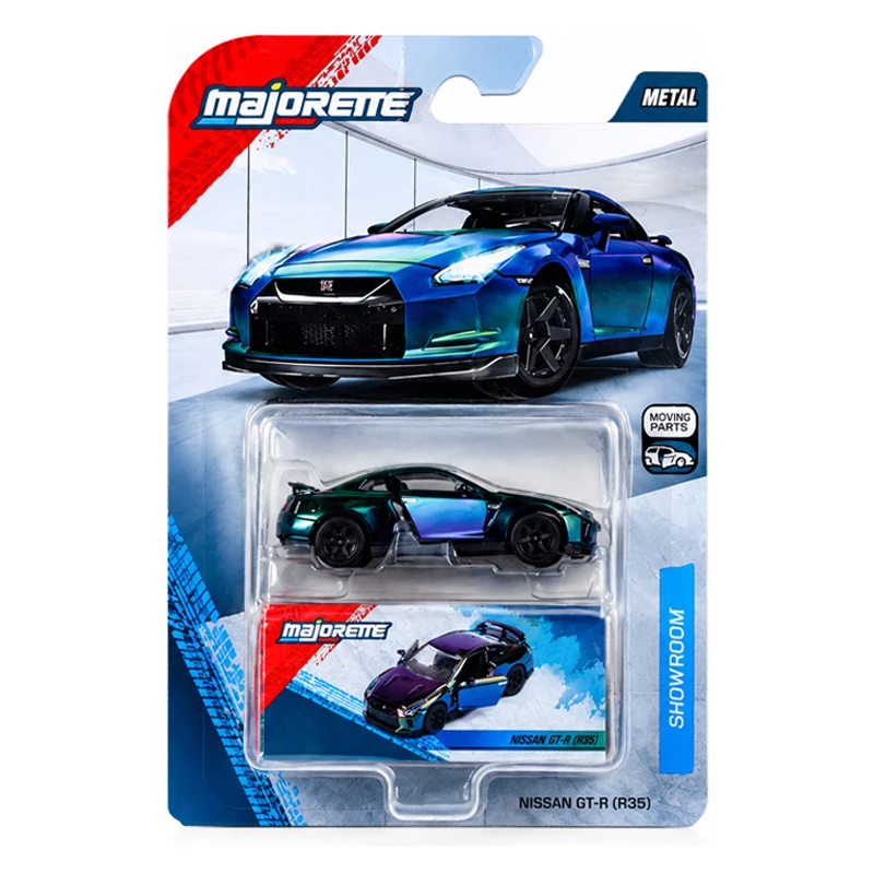 Majorette Chrome Finish Diecast Model Auto Showroom Deluxe Nissan GT-R (R35) – Ca. Schaal 1:64