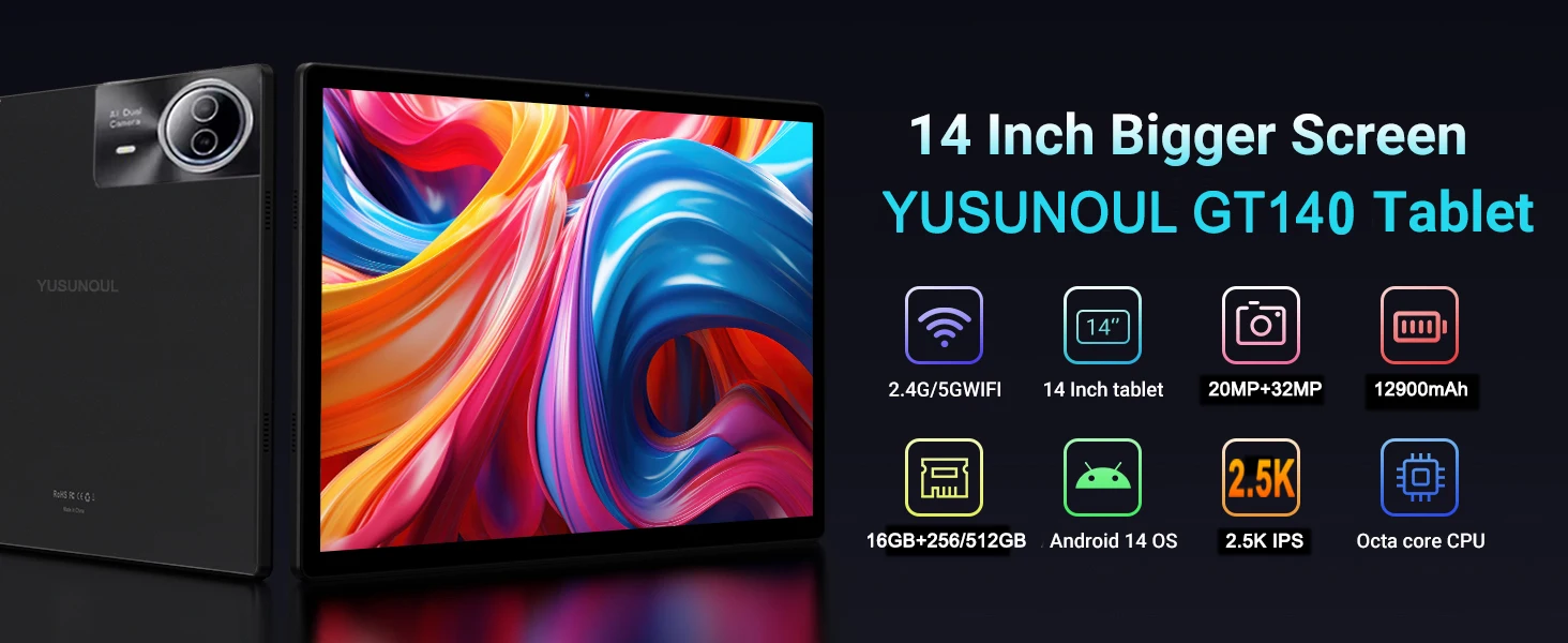 Google Play Support 14 Inch Tablet Pc Android 14 Tablet 16+512GB Phone Call BT 5G WiFi Pad Hebrew/Russian Global Language