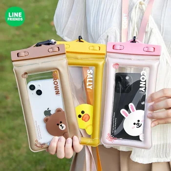 LINE FRIENDS 다크 브라운 코니 밀폐 가방, 터치 스크린 샐리 테이크아웃 애니메이션, 카와이 해변 다이빙 사진, 휴대폰 방수 가방